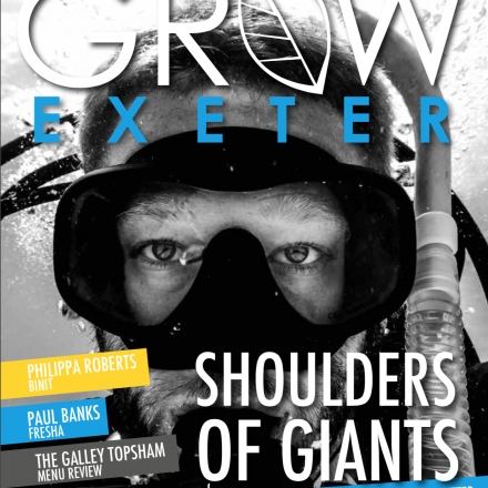 Man snorkel goggles water underwater diving Grow Exeter magazine front cover July 2019